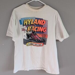 Vintage‎ Hyland Racing T Shirt Men's XL Dragster 90s White Funny Car Drag Race